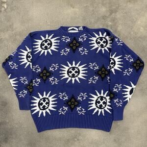 Vintage 90s Celestial Sun Knit Sweater by Henry Grethel - L